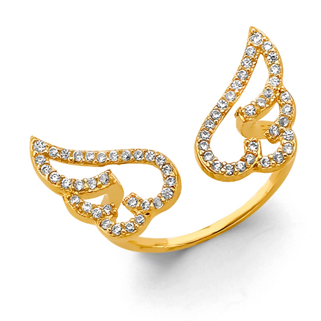 14kt Gold Cz Angel Wing Open Ring